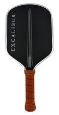 Excalibur paddle front view with sword artwork, silver edge guard and brown grip