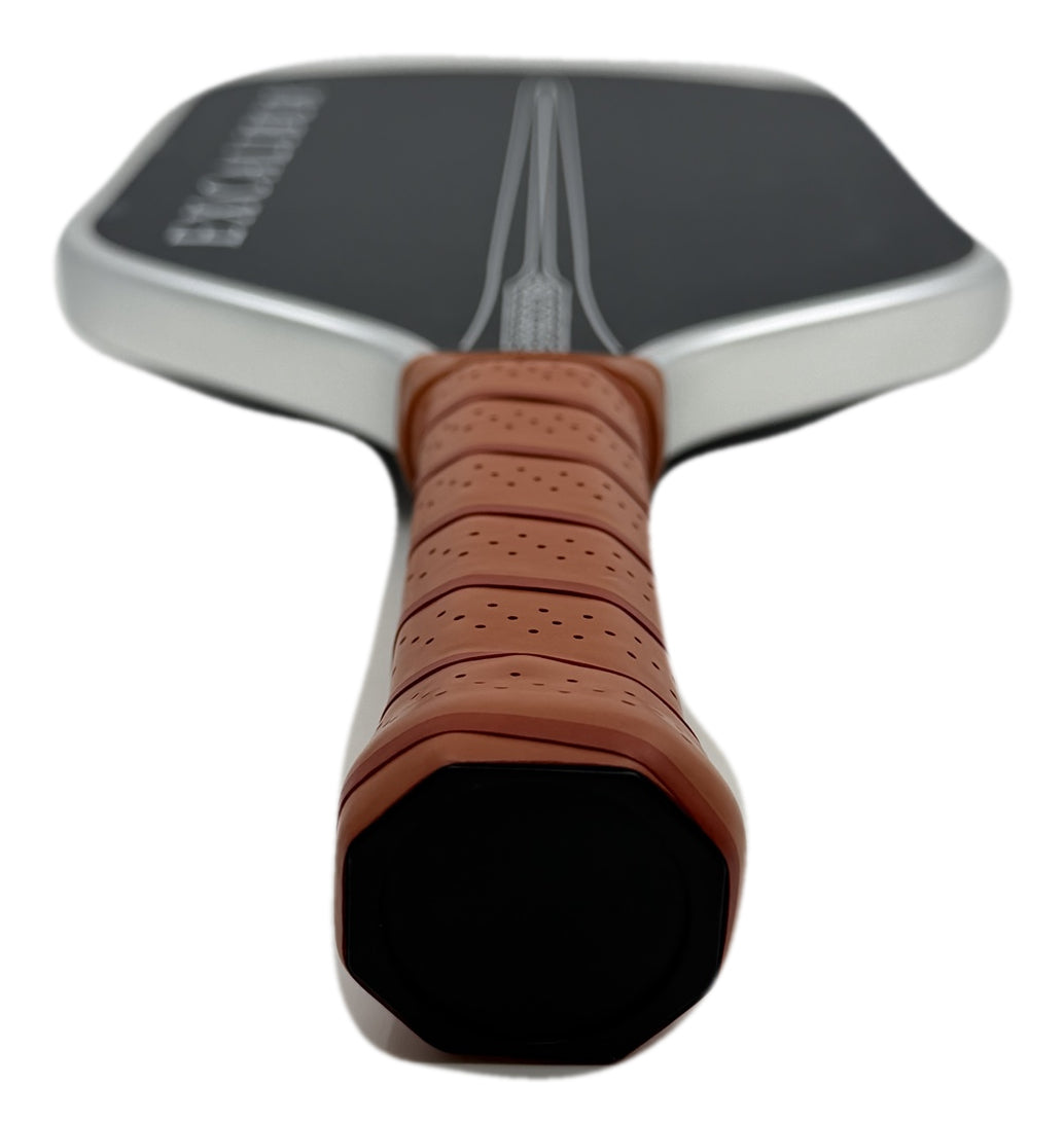 Excalibur paddle grip and black butt cap viewed from a low angle