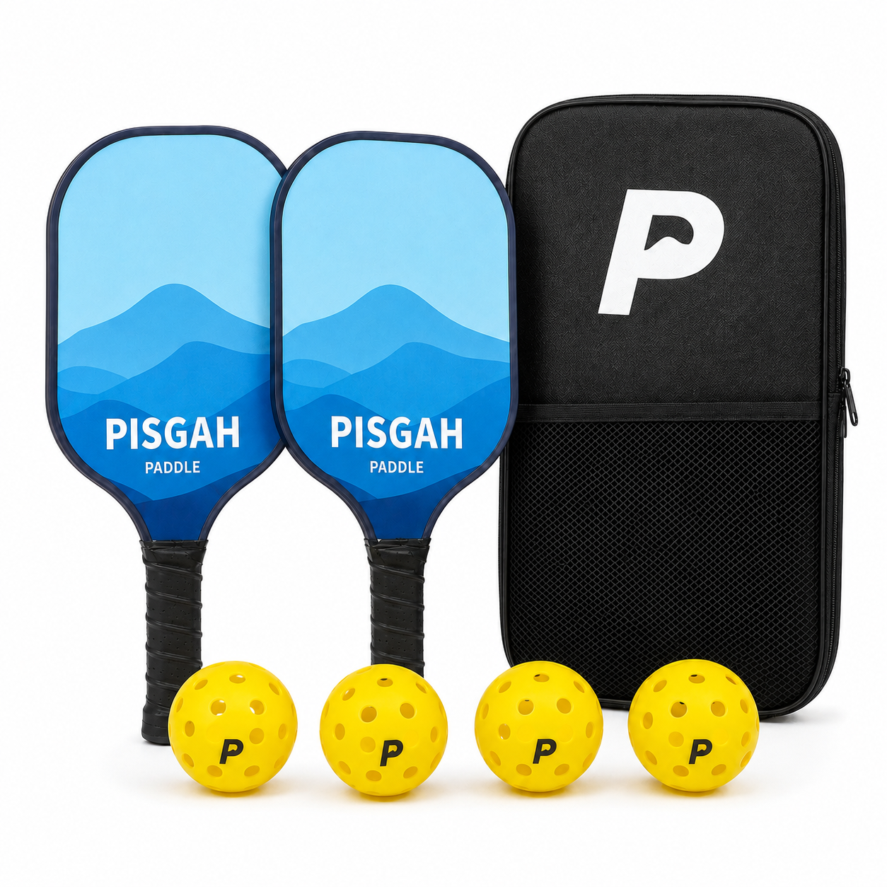 Blue + Blue Trailblazer Grab-and-Go set with two paddles, four balls and black carrying case